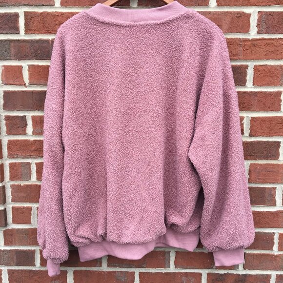 Chenille Pullover Sweatshirt Womens Large Mauve Pink Lined Cozy - Picture 2 of 8